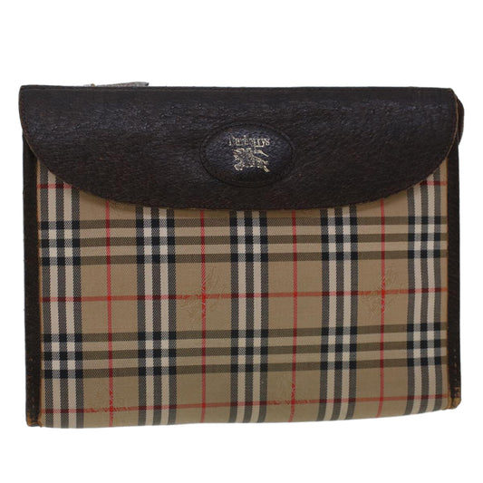 BURBERRYSs Nova Check Clutch Bag Nylon Leather Beige Auth am4674