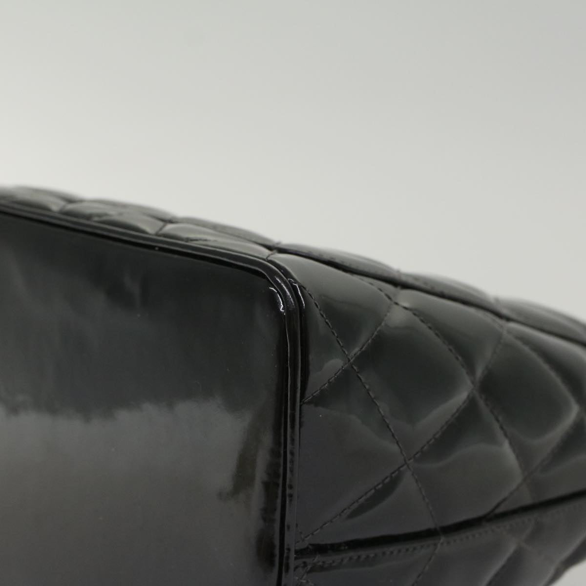 CHANEL Tote Bag Patent leather Reprint Edition Black CC Auth am4745