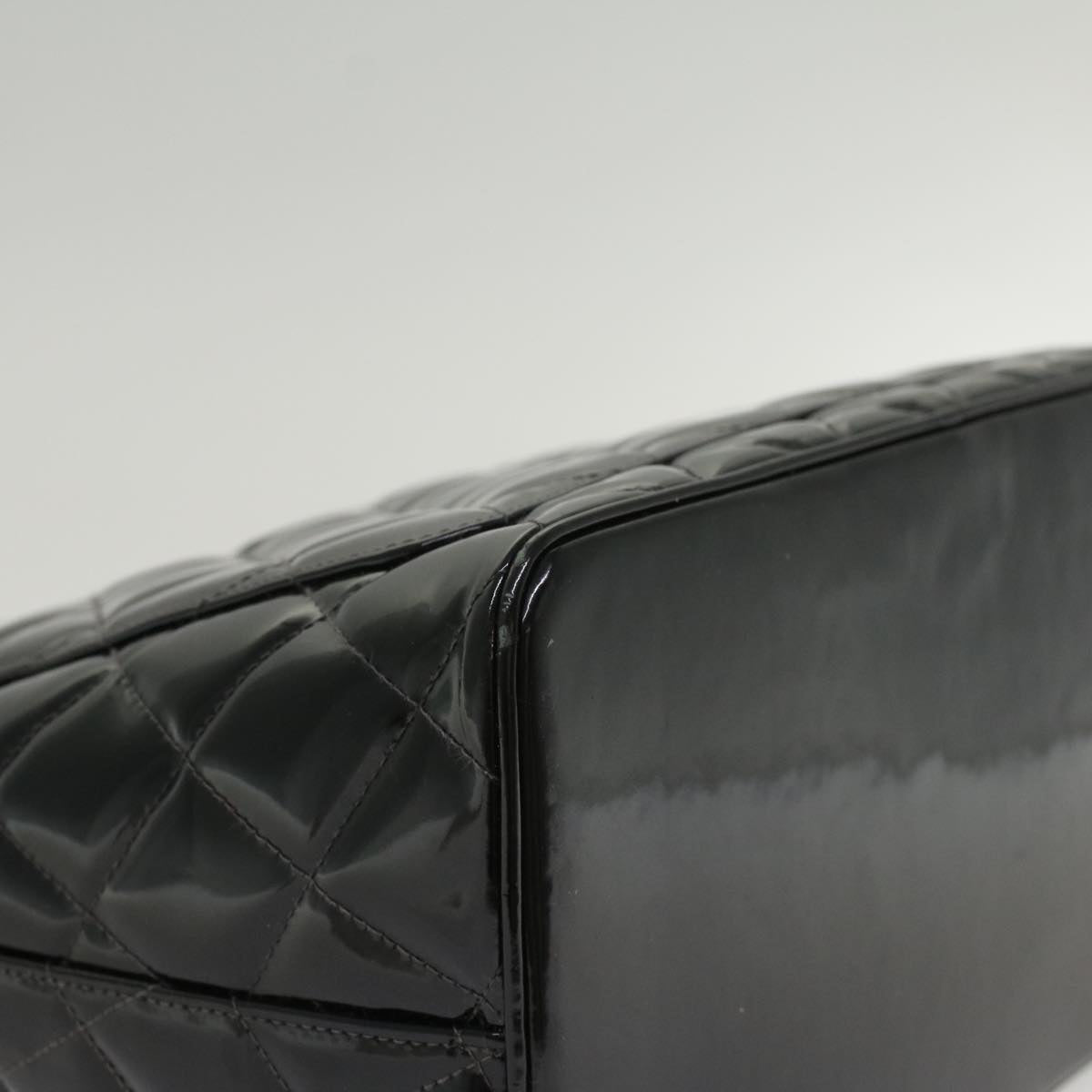 CHANEL Tote Bag Patent leather Reprint Edition Black CC Auth am4745