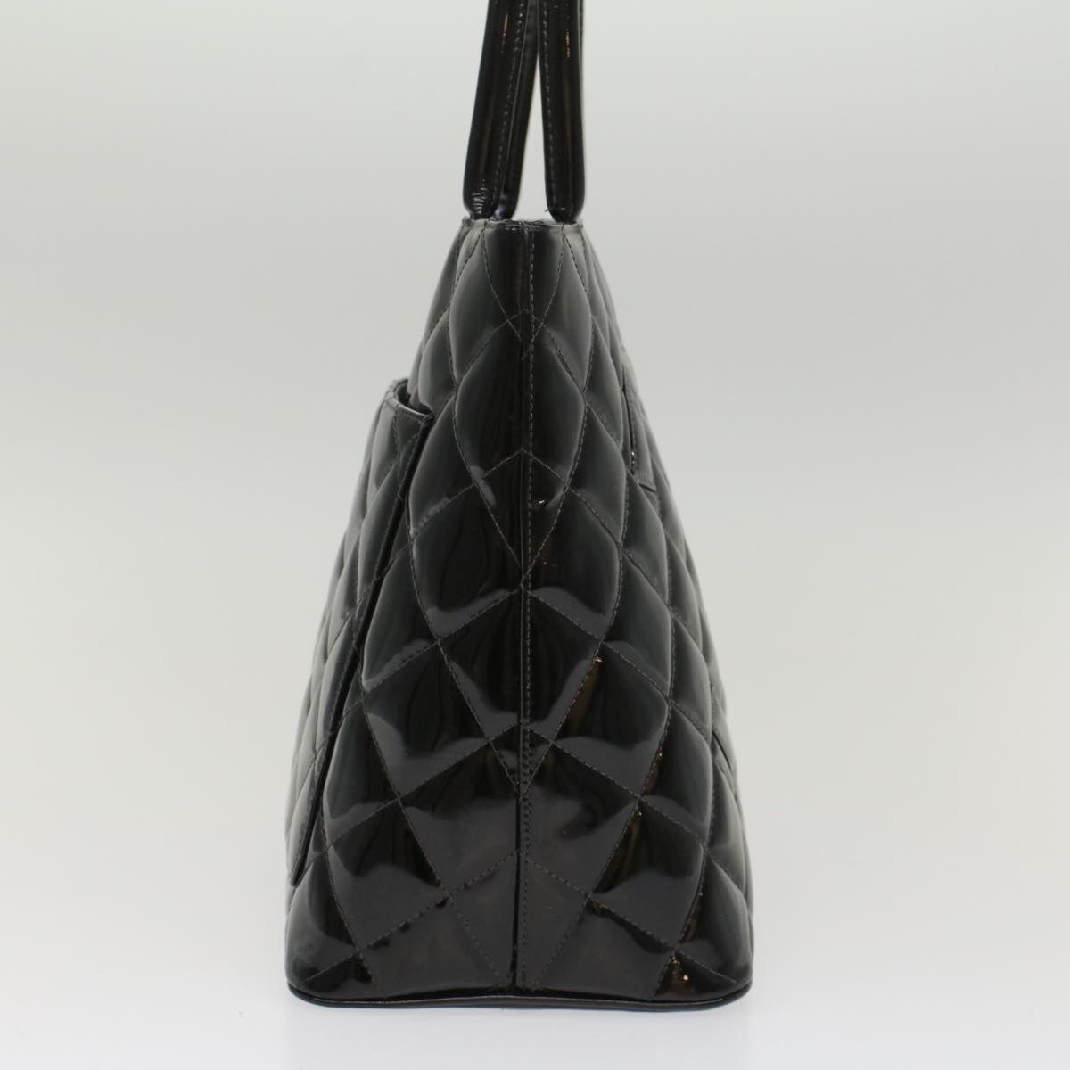 CHANEL Tote Bag Patent leather Reprint Edition Black CC Auth am4745
