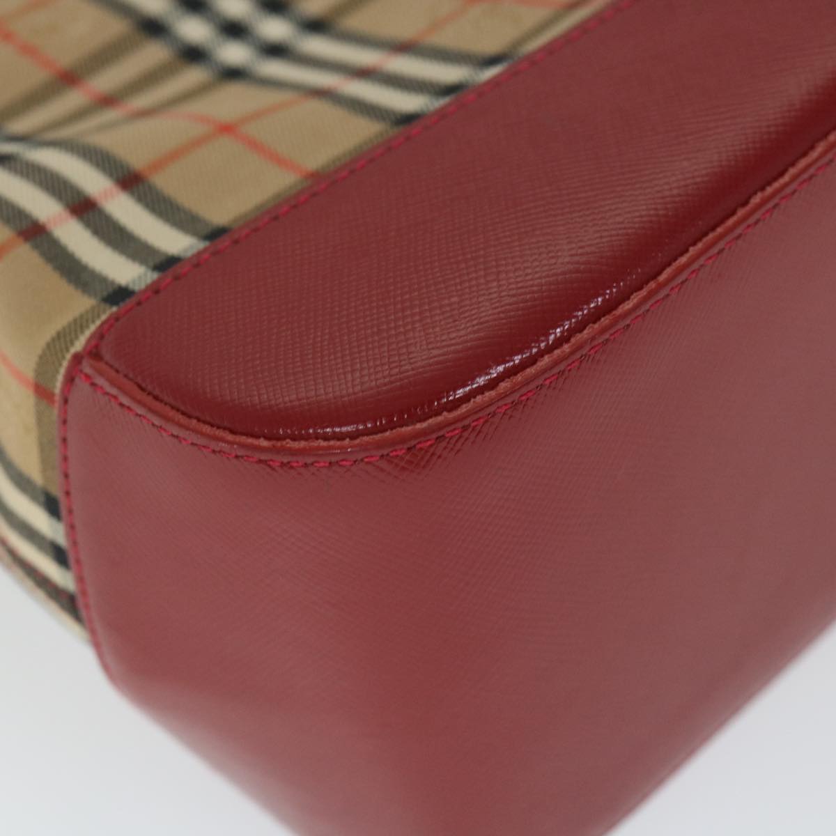 BURBERRY Nova Check Hand Bag Nylon Canvas Beige Red Auth am5133