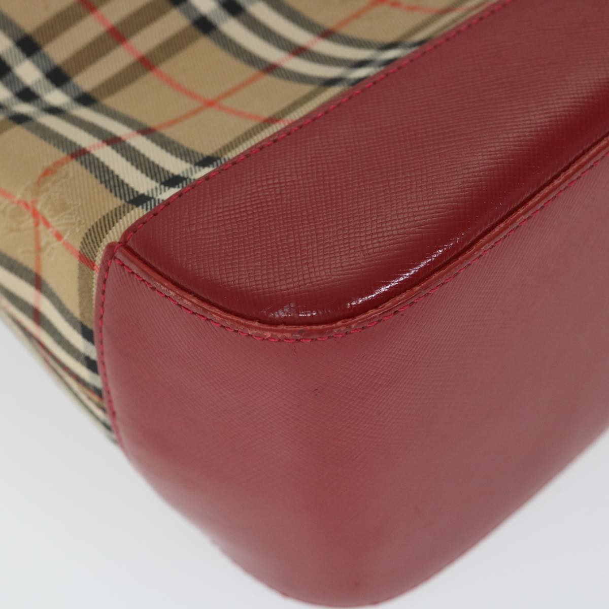 BURBERRY Nova Check Hand Bag Nylon Canvas Beige Red Auth am5133