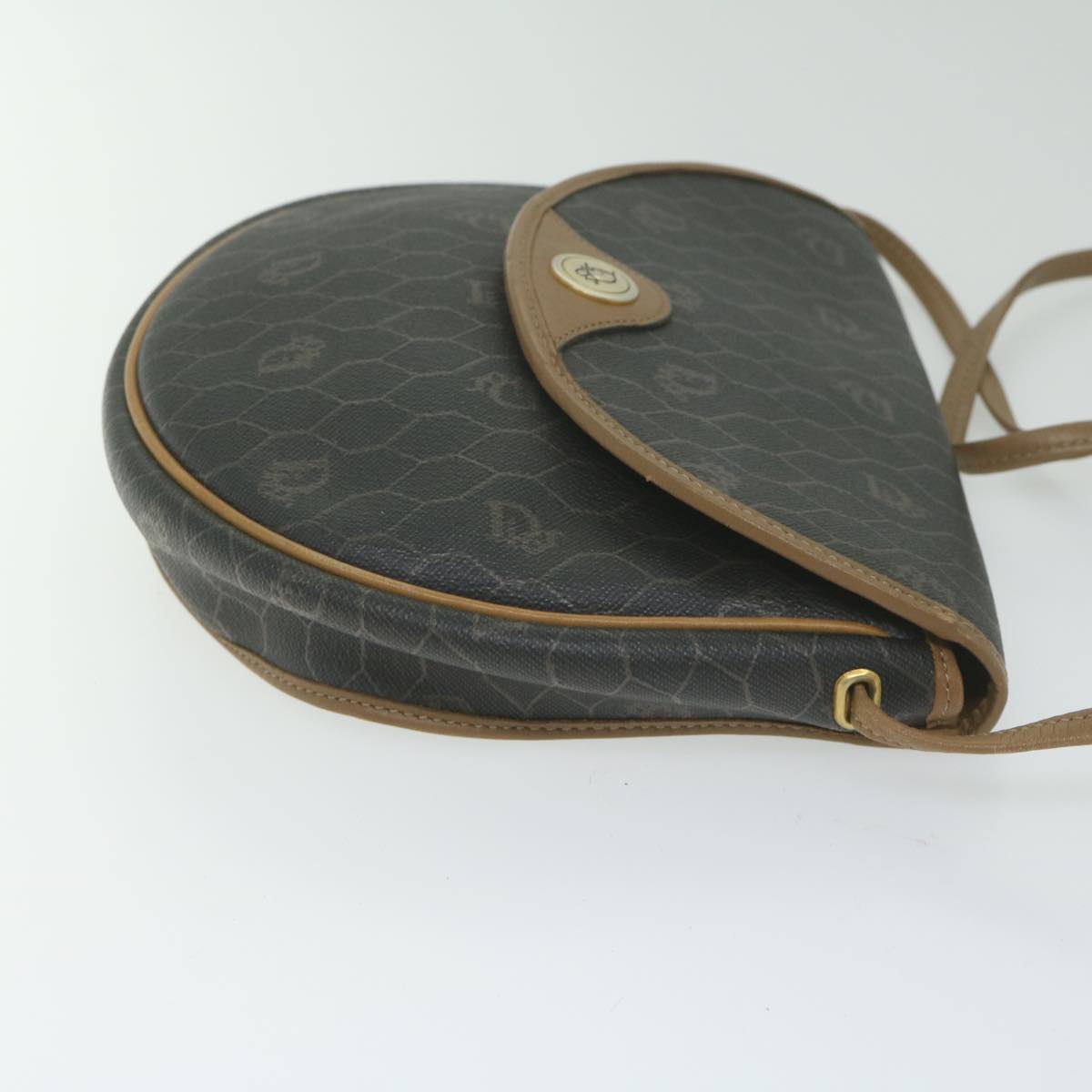 CHRISTIAN DIOR Honeycomb Canvas Shoulder Bag PVC Leather Black Auth am5361