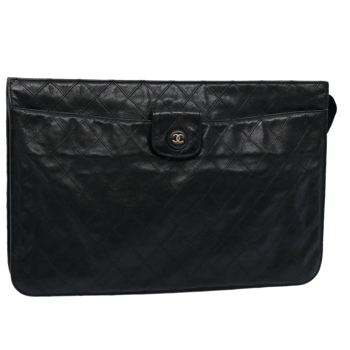 CHANEL Bicolole Briefcase Lamb Skin Black CC Auth am5376
