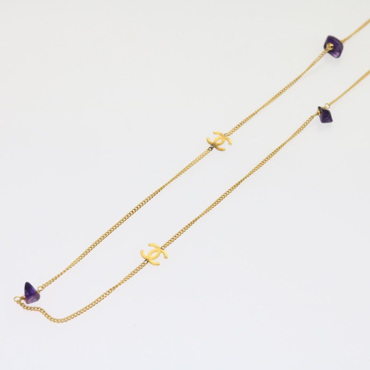 Top Quality Chanel COCO Mark Stone Necklace Gold CC Auth am5561