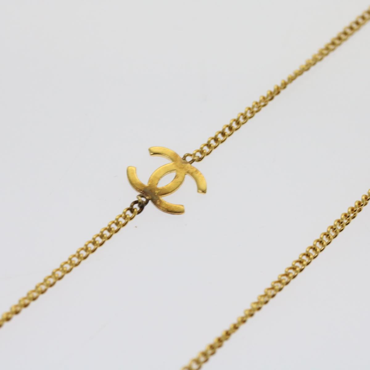 Top Quality Chanel COCO Mark Stone Necklace Gold CC Auth am5561