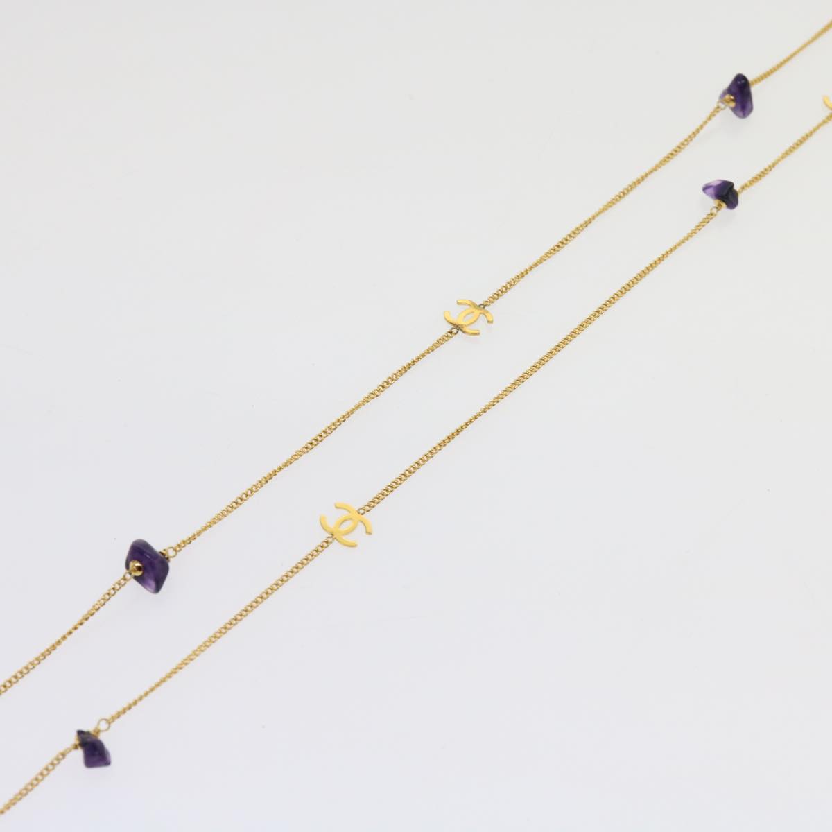 Top Quality Chanel COCO Mark Stone Necklace Gold CC Auth am5561