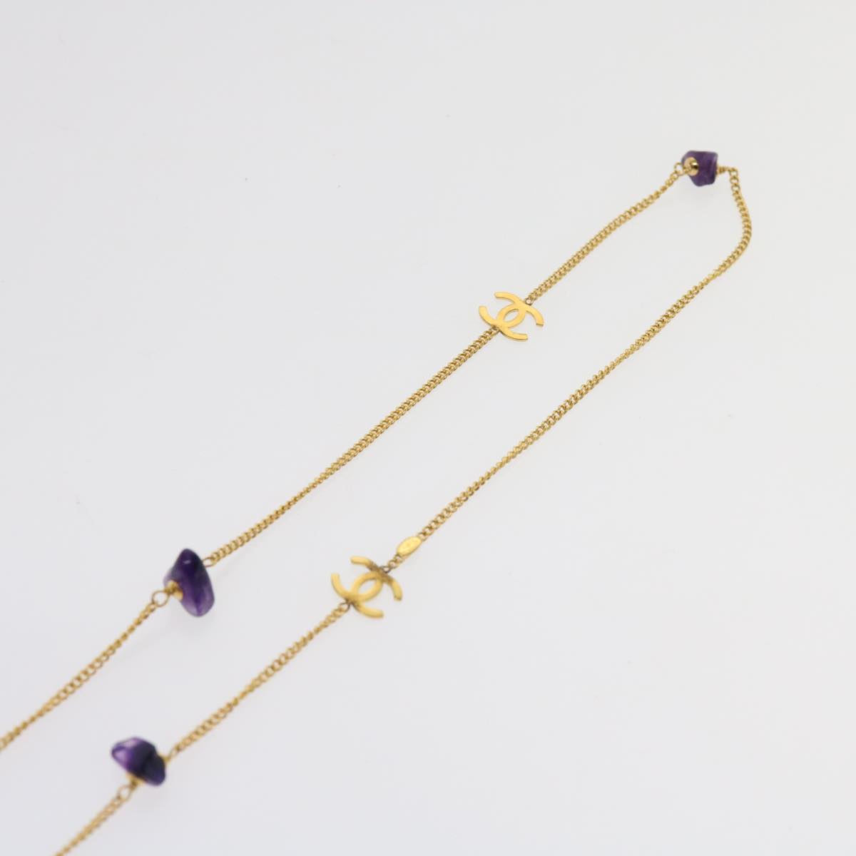 Top Quality Chanel COCO Mark Stone Necklace Gold CC Auth am5561