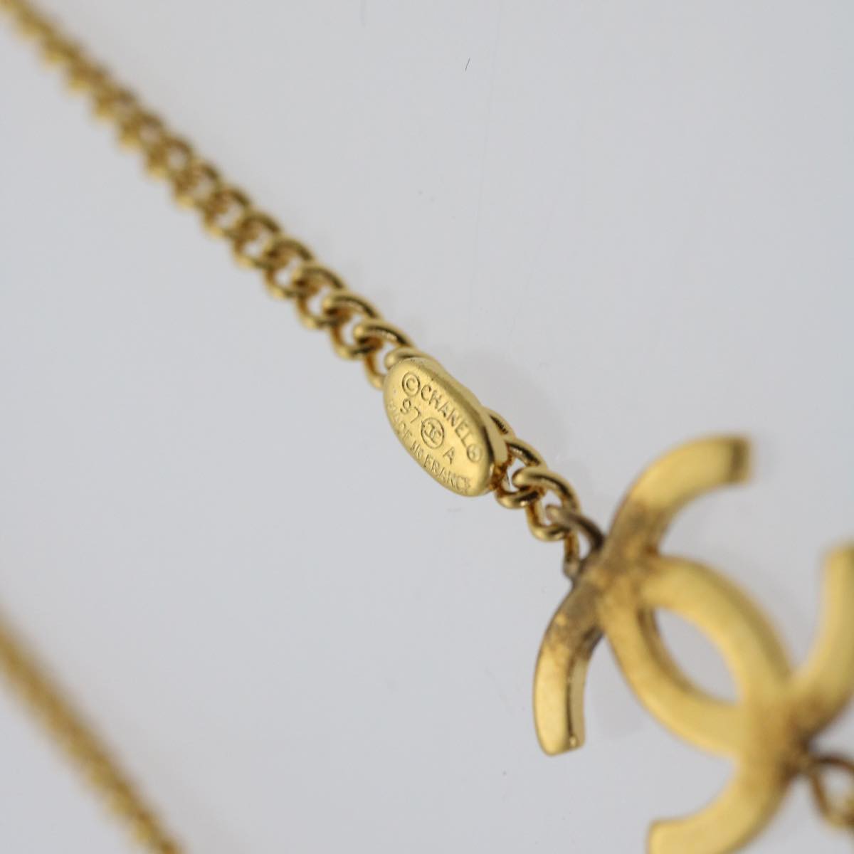 Top Quality Chanel COCO Mark Stone Necklace Gold CC Auth am5561