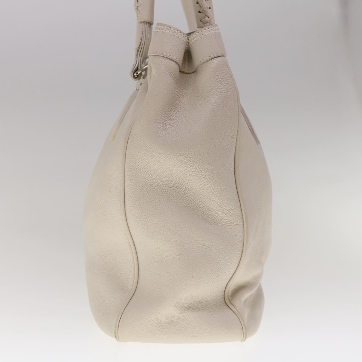 CHRISTIAN DIOR Tote Bag Leather White Auth am5702