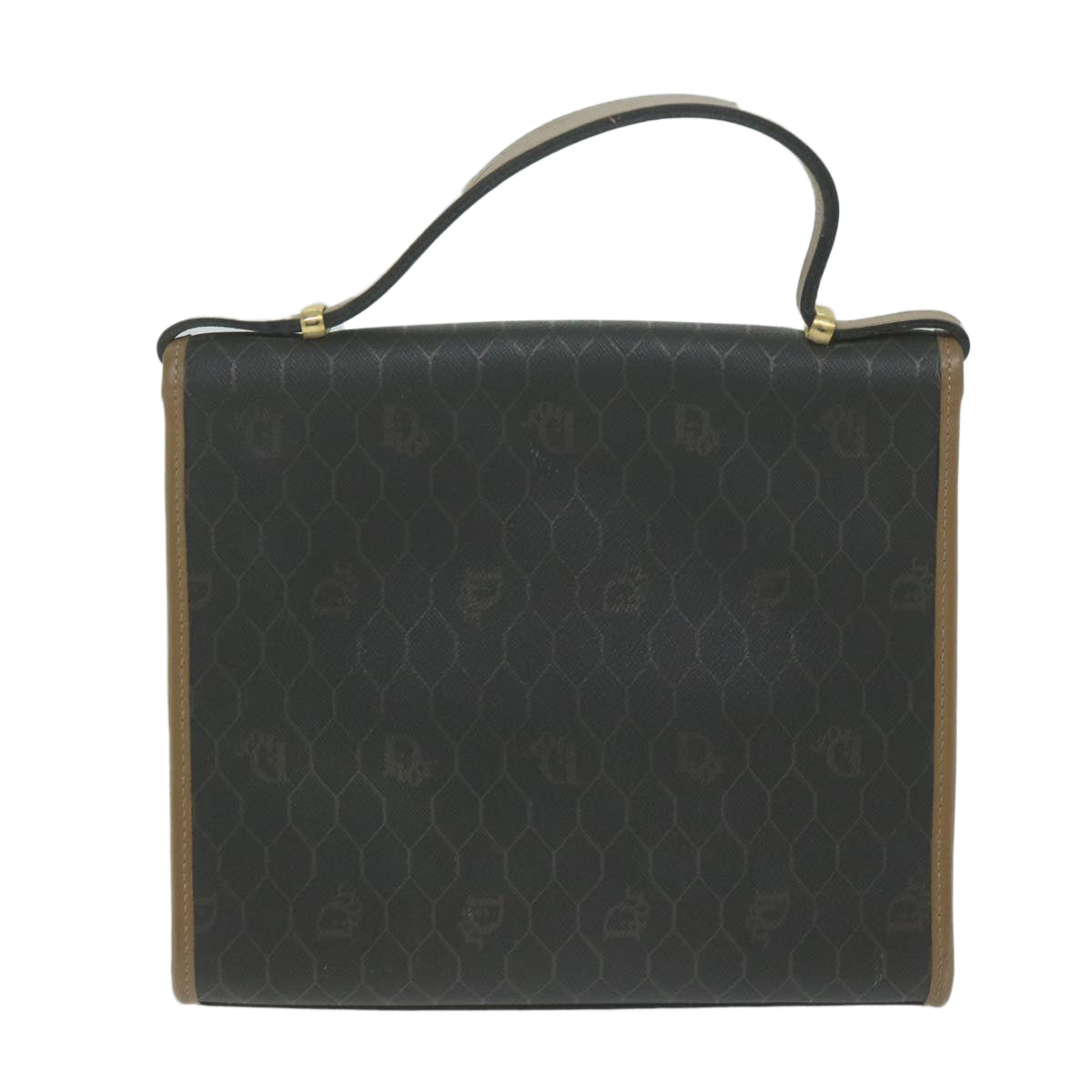 CHRISTIAN DIOR Honeycomb Canvas Hand Bag PVC Leather Black Auth am5756