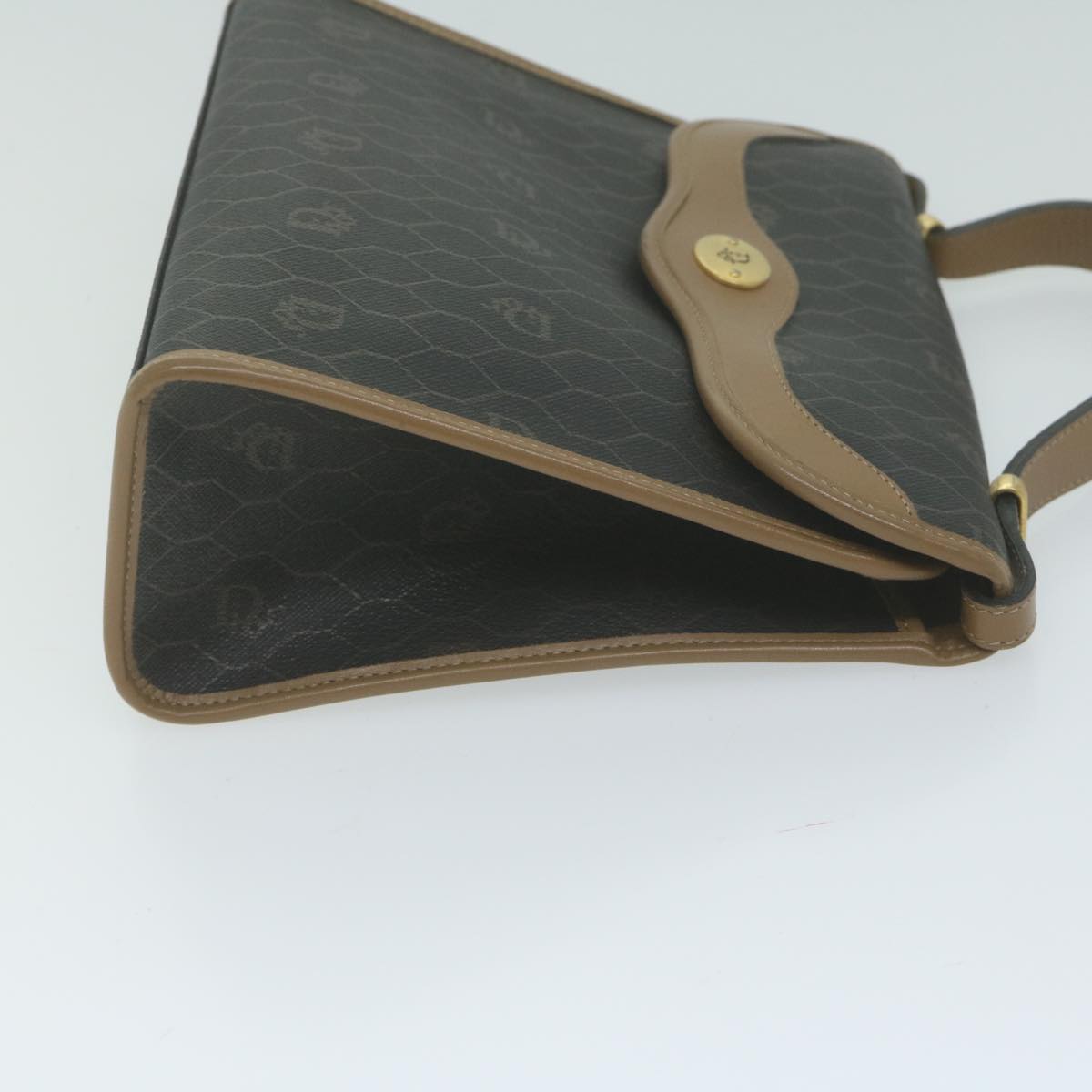 CHRISTIAN DIOR Honeycomb Canvas Hand Bag PVC Leather Black Auth am5756