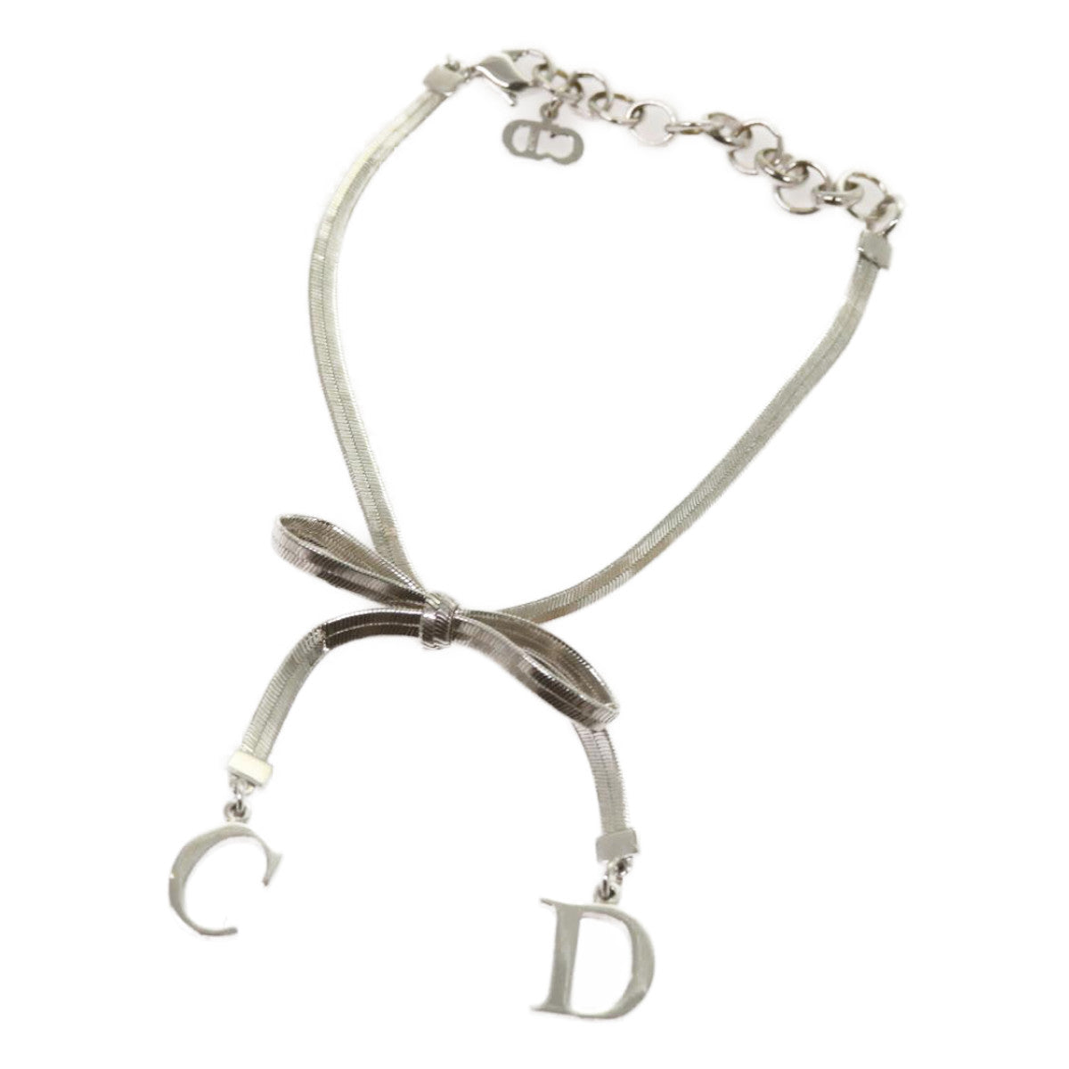 CHRISTIAN DIOR Ribbon Bracelet Metal Silver Auth am5770