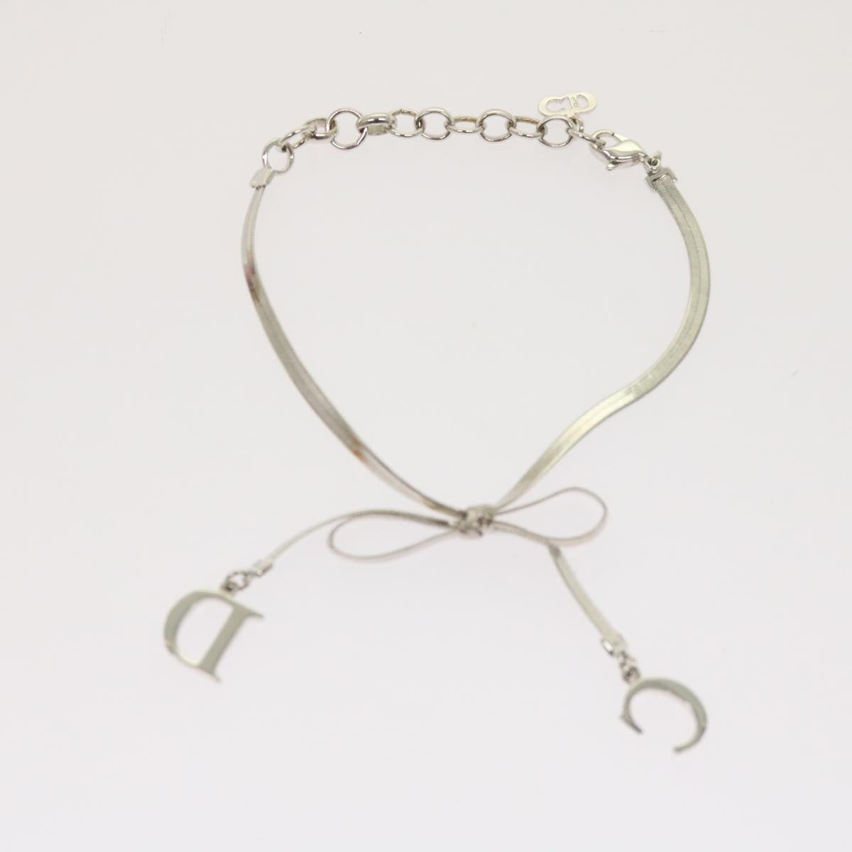 CHRISTIAN DIOR Ribbon Bracelet Metal Silver Auth am5770