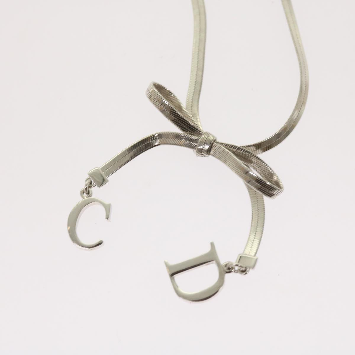 CHRISTIAN DIOR Ribbon Bracelet Metal Silver Auth am5770