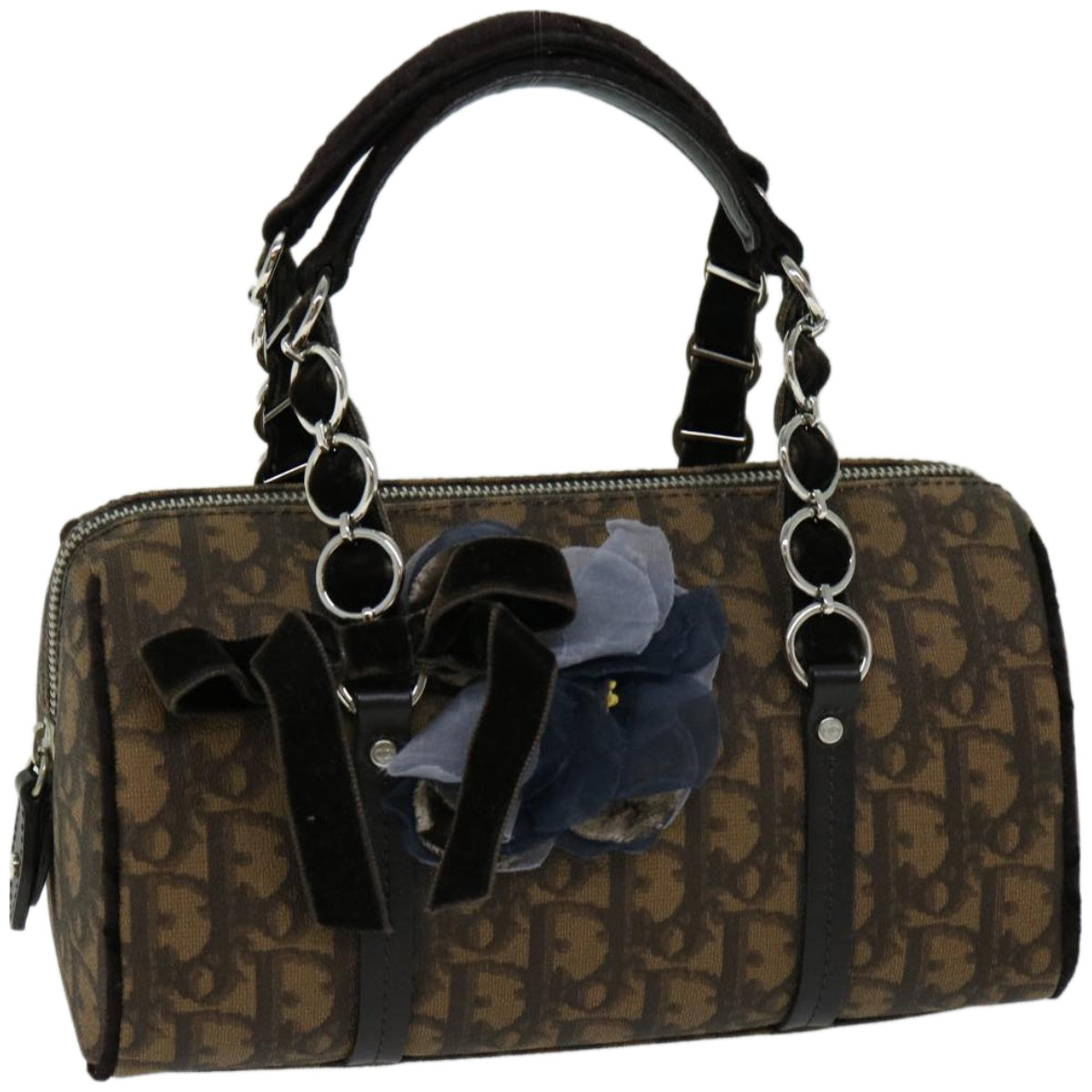 CHRISTIAN DIOR Trotter Romantic Flower Hand Bag PVC Leather Brown Auth am5843