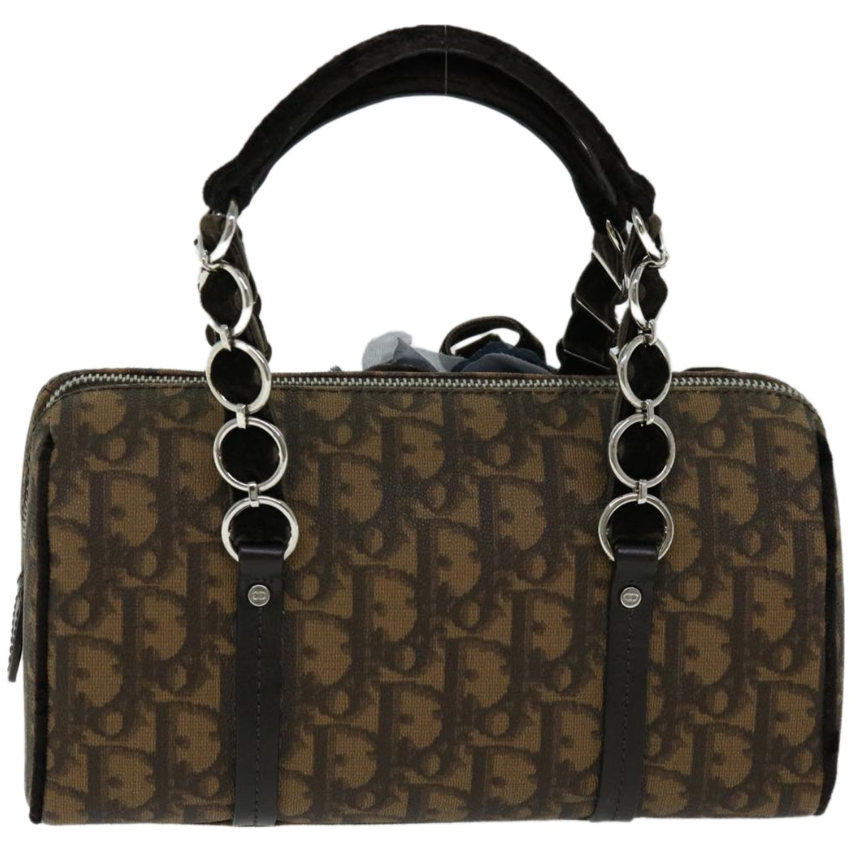 CHRISTIAN DIOR Trotter Romantic Flower Hand Bag PVC Leather Brown Auth am5843