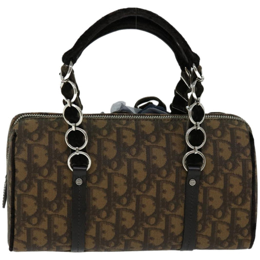CHRISTIAN DIOR Trotter Romantic Flower Hand Bag PVC Leather Brown Auth am5843