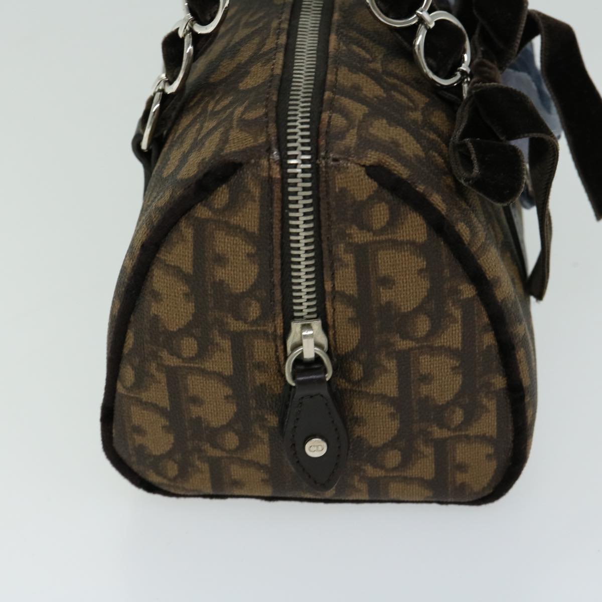 CHRISTIAN DIOR Trotter Romantic Flower Hand Bag PVC Leather Brown Auth am5843