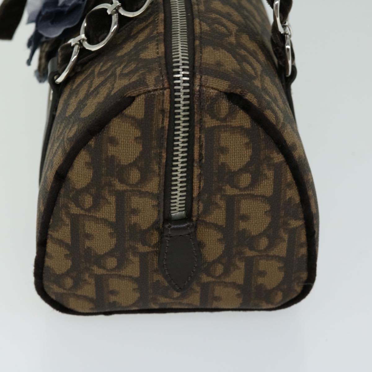 CHRISTIAN DIOR Trotter Romantic Flower Hand Bag PVC Leather Brown Auth am5843