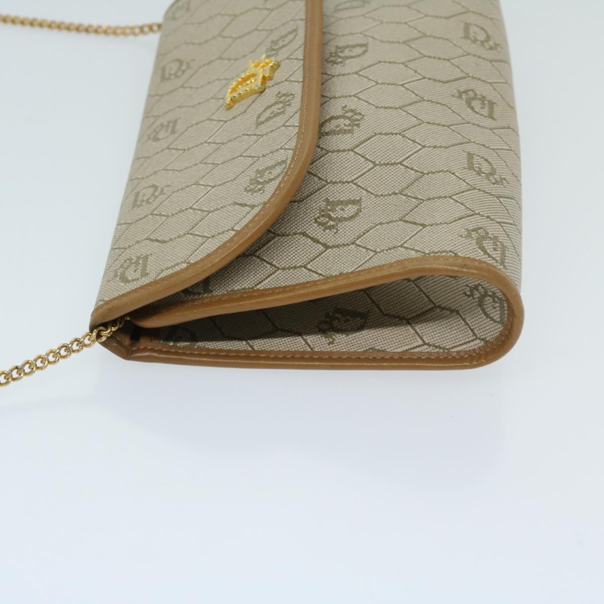 CHRISTIAN DIOR Honeycomb Canvas Chain Shoulder Bag PVC Beige Auth am5929