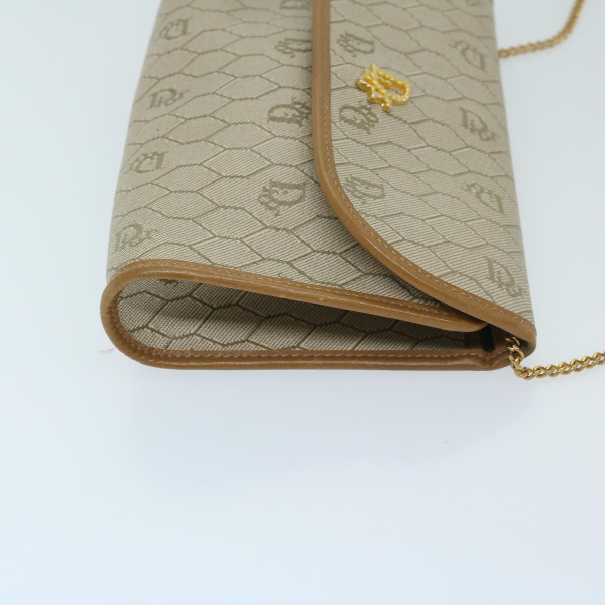CHRISTIAN DIOR Honeycomb Canvas Chain Shoulder Bag PVC Beige Auth am5929