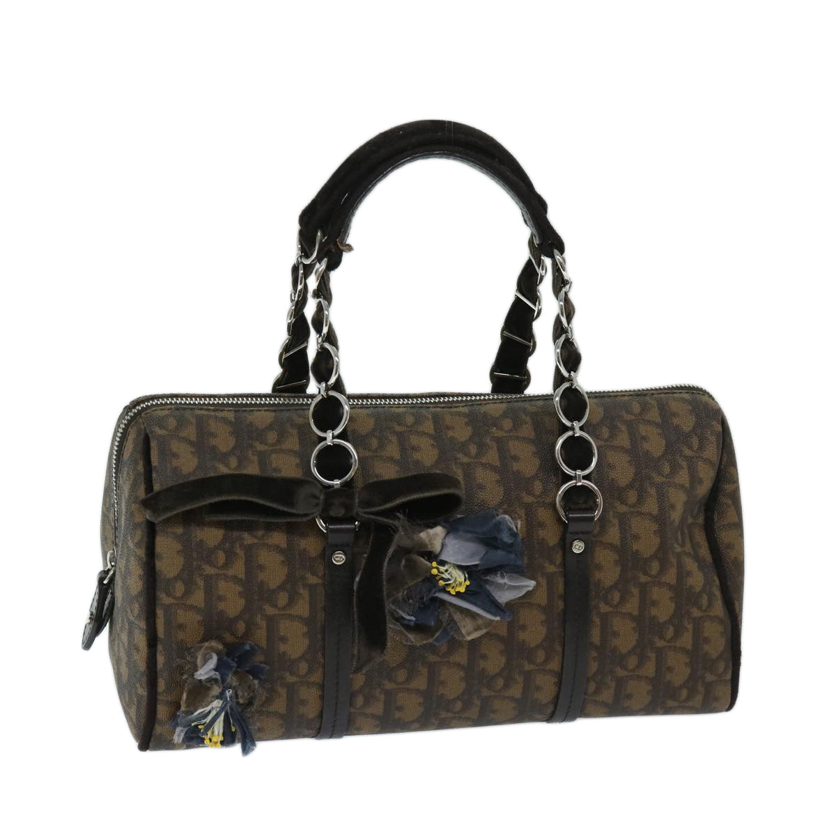 CHRISTIAN DIOR Trotter Canvas Chain Hand Bag PVC Brown Auth am5959