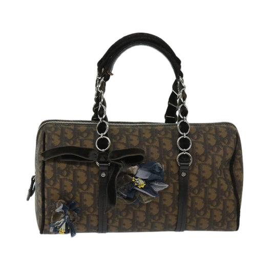 CHRISTIAN DIOR Trotter Canvas Chain Hand Bag PVC Brown Auth am5959