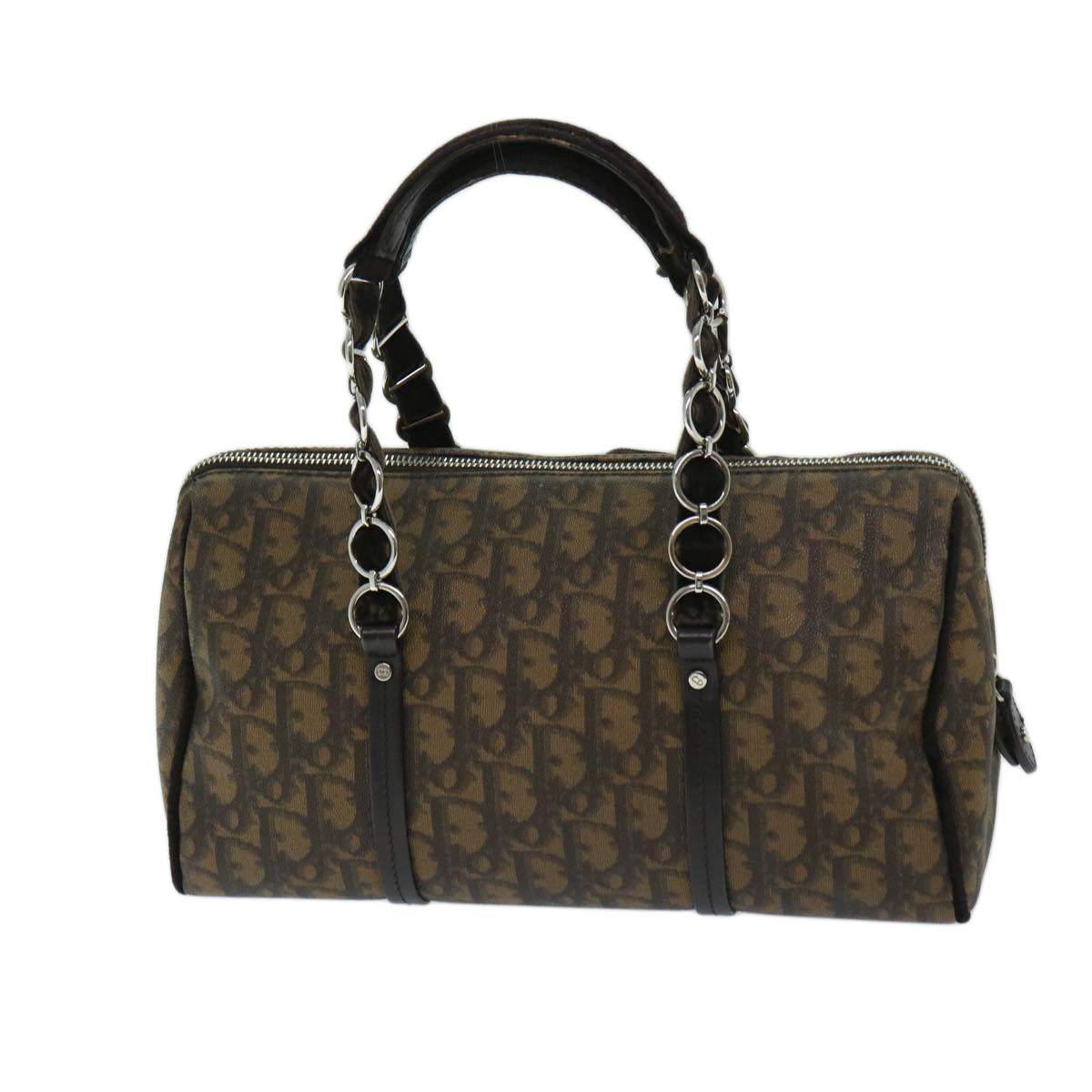 CHRISTIAN DIOR Trotter Canvas Chain Hand Bag PVC Brown Auth am5959