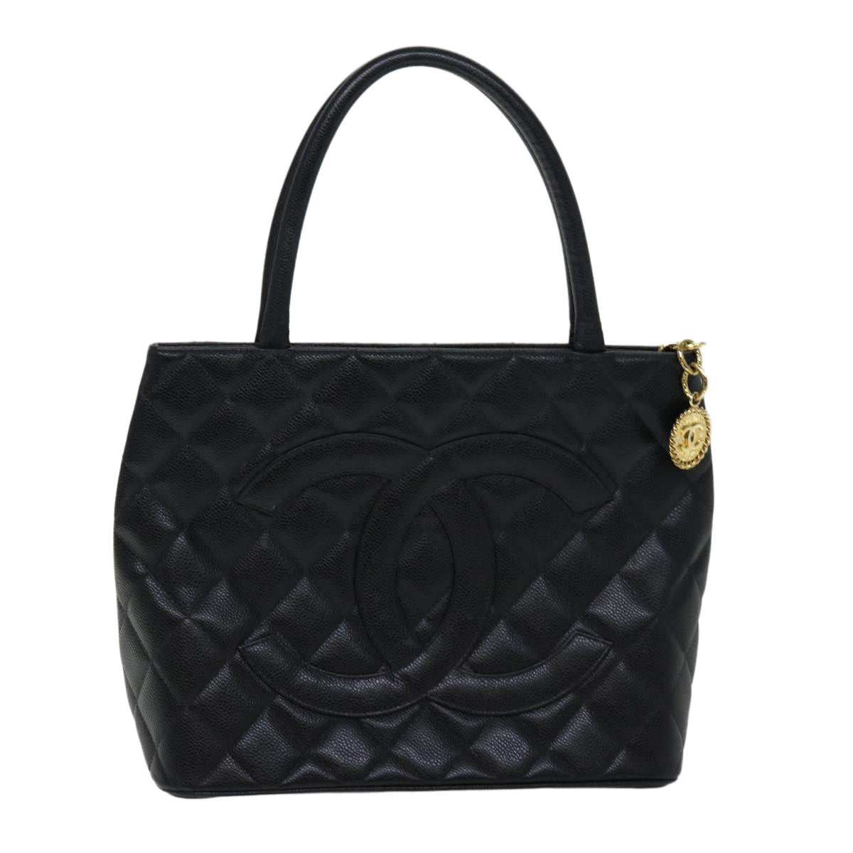 CHANEL Standard Tote Bag Caviar Skin Black CC Auth am5970A