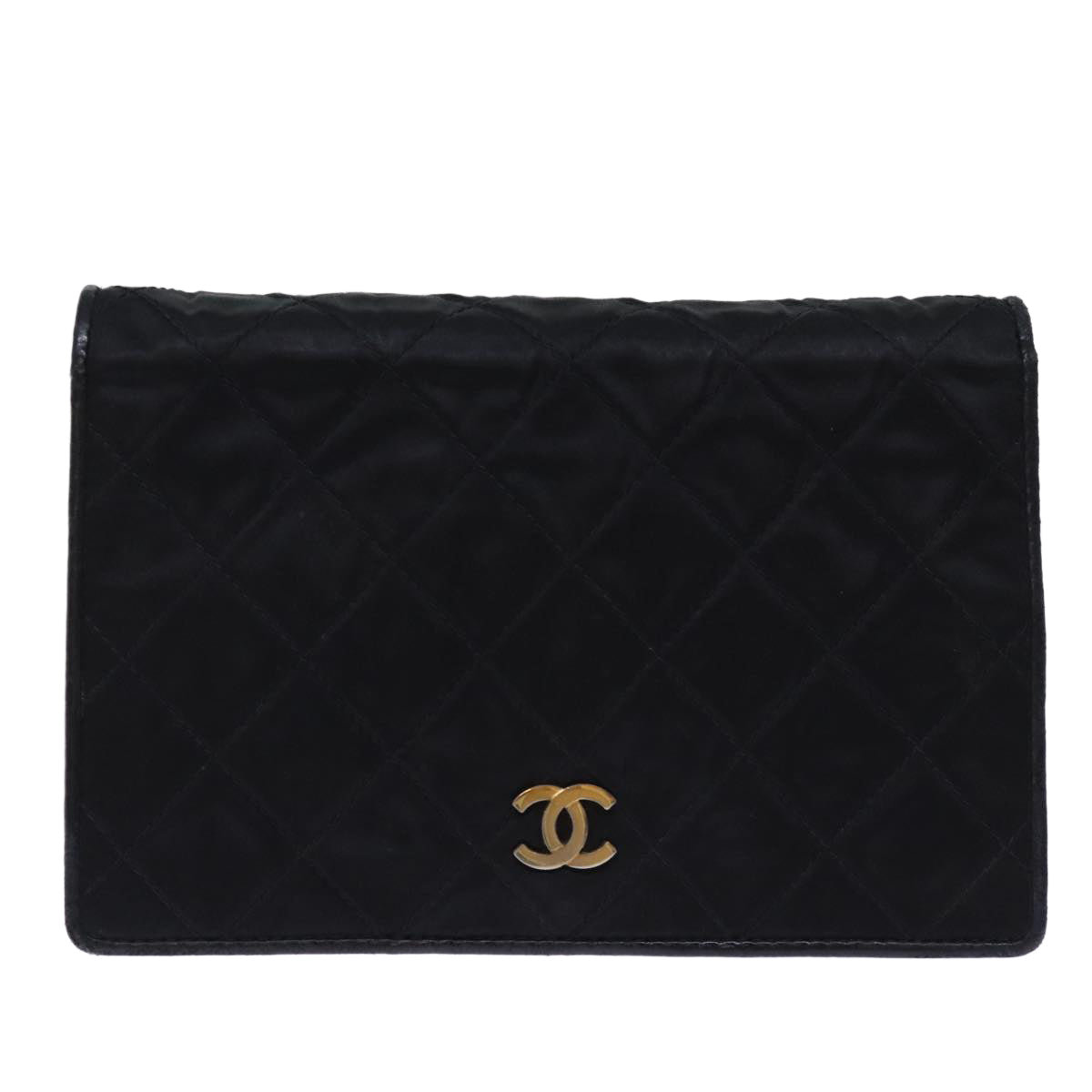 Top Quality Chanel Matelasse Chain Shoulder Bag Satin Black CC Auth am6152A