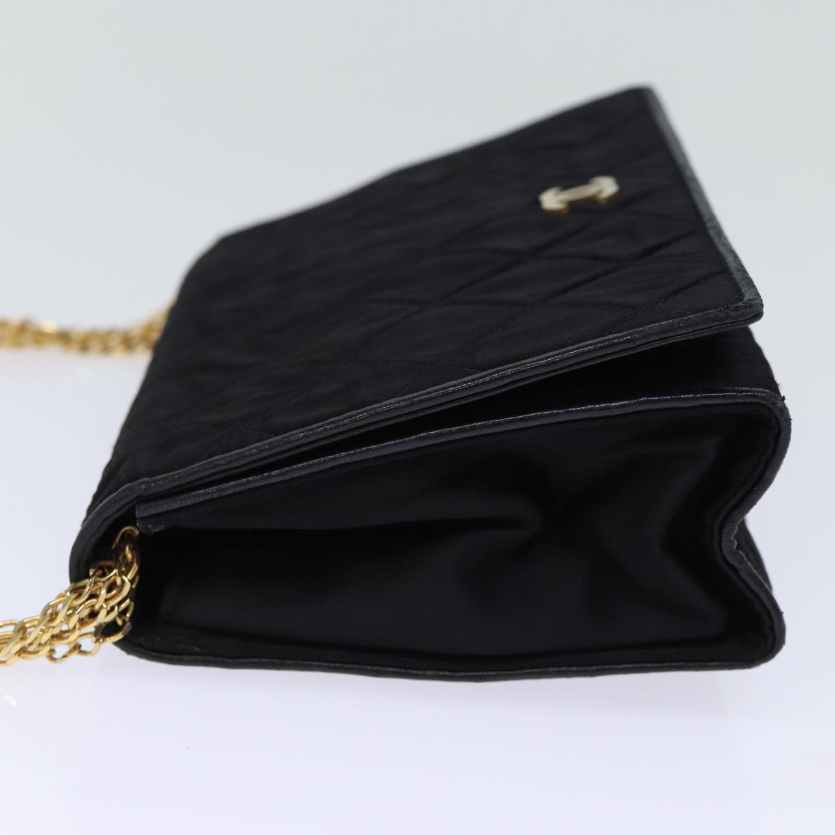 CHANEL Matelasse Chain Shoulder Bag Satin Black CC Auth am6152A