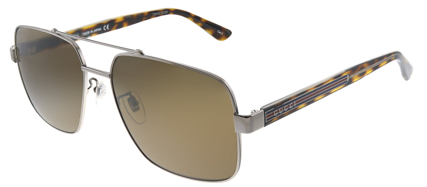 Gucci GG 0529S 002 Aviator Metal Silver Sunglasses with Brown Lens