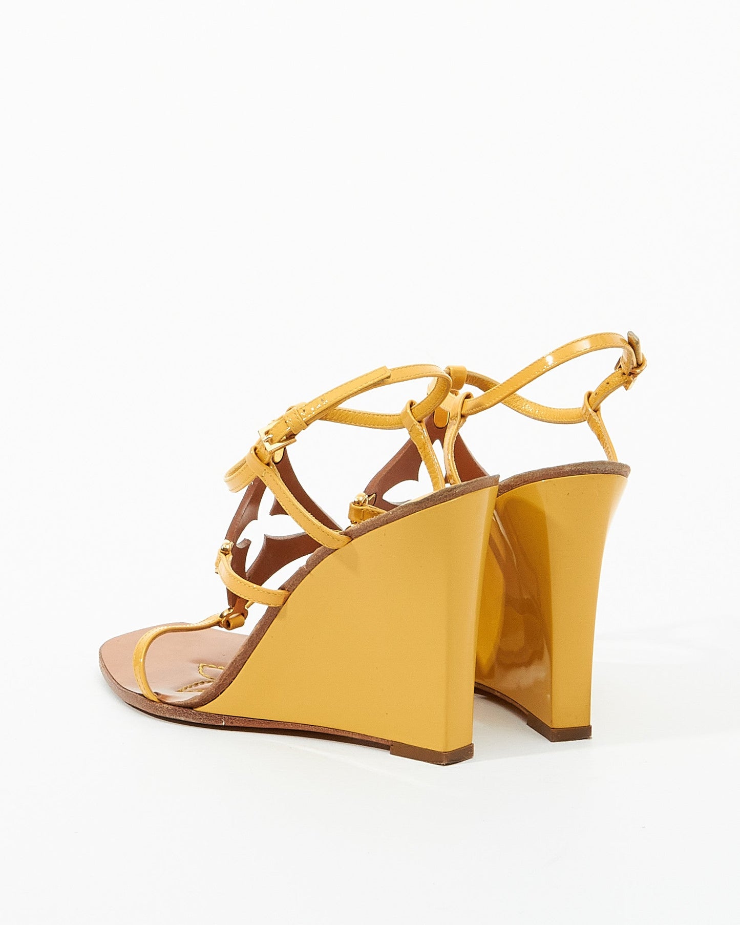 Louis Vuitton Mustard / Tan Leather Wrap Sandal Wedges - 38