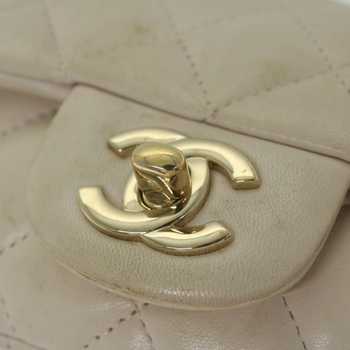 Top Quality Chanel Mini Matelasse Turn Lock Shoulder Bag Lamb Skin Beige CC Auth ar10895A