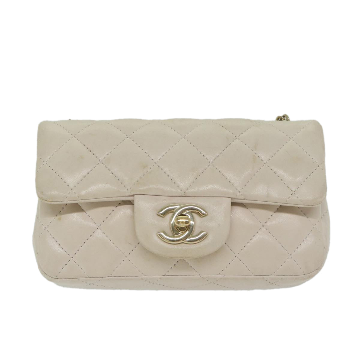 Top Quality Chanel Mini Matelasse Turn Lock Shoulder Bag Lamb Skin Beige CC Auth ar10895A