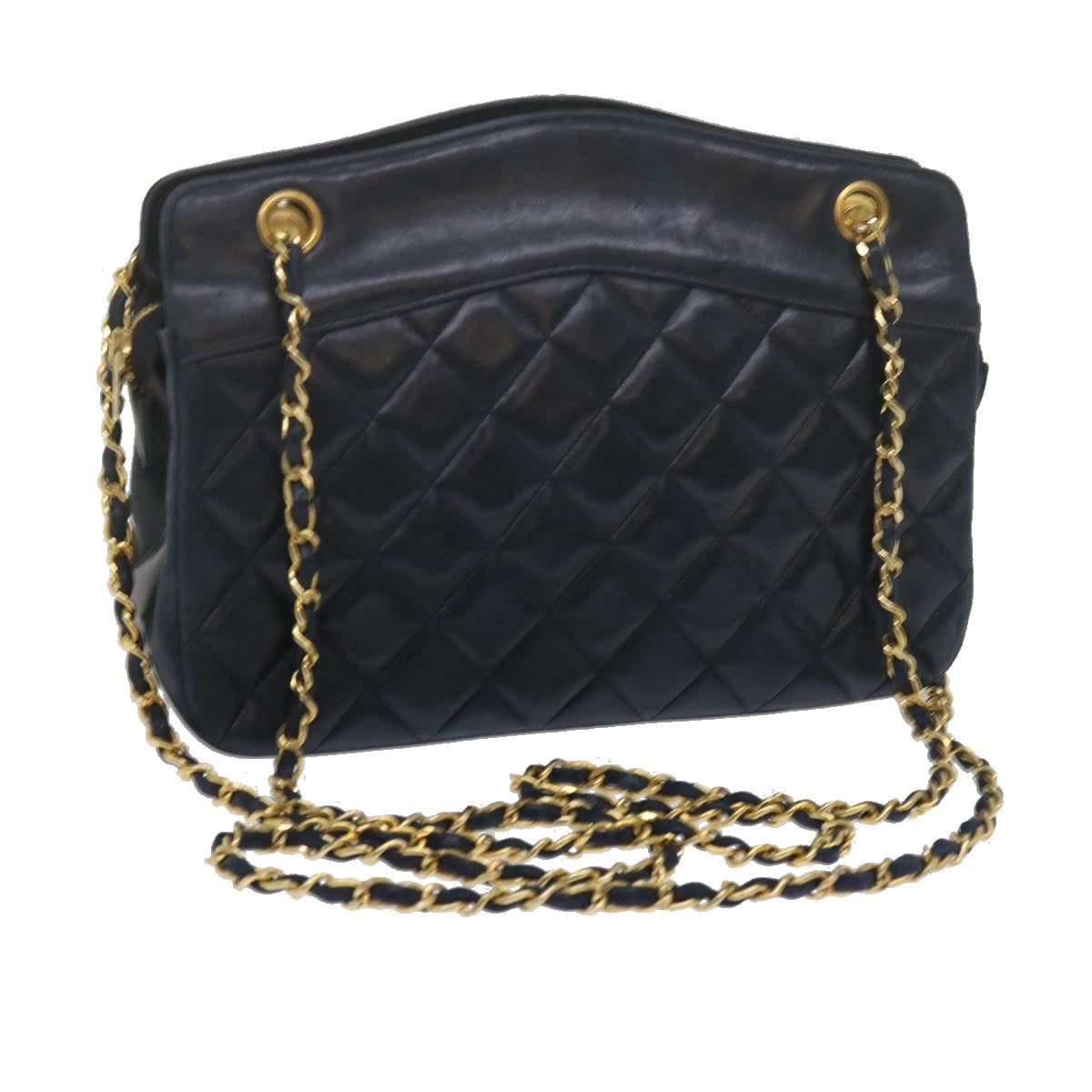 CHANEL Matelasse Chain Shoulder Bag Lamb Skin Navy CC Auth ar11052