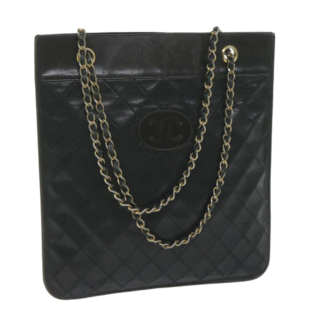 CHANEL Matelasse Chain Shoulder Bag Lamb Skin Black CC Auth ar11104