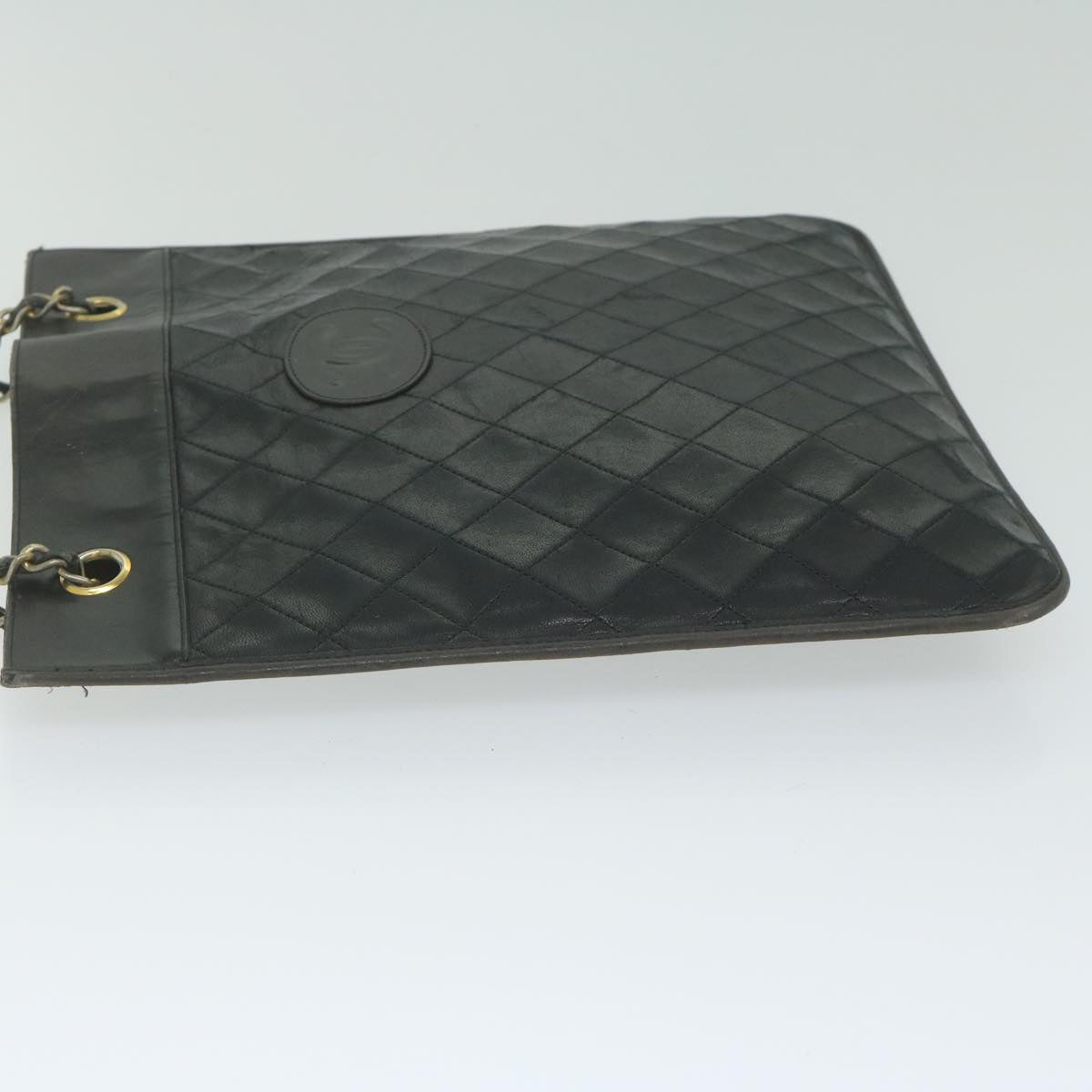 CHANEL Matelasse Chain Shoulder Bag Lamb Skin Black CC Auth ar11104