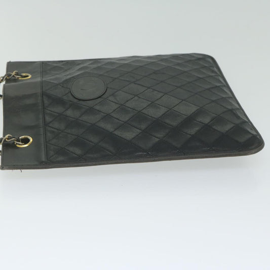 CHANEL Matelasse Chain Shoulder Bag Lamb Skin Black CC Auth ar11104