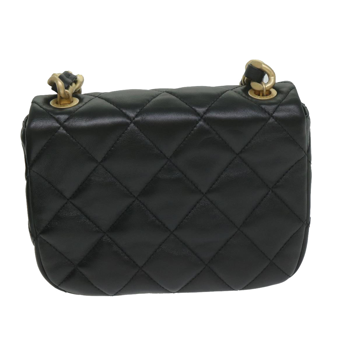 Top Quality Chanel Matelasse Turn Lock Chain Shoulder Bag Lamb Skin Black CC Auth ar11105A