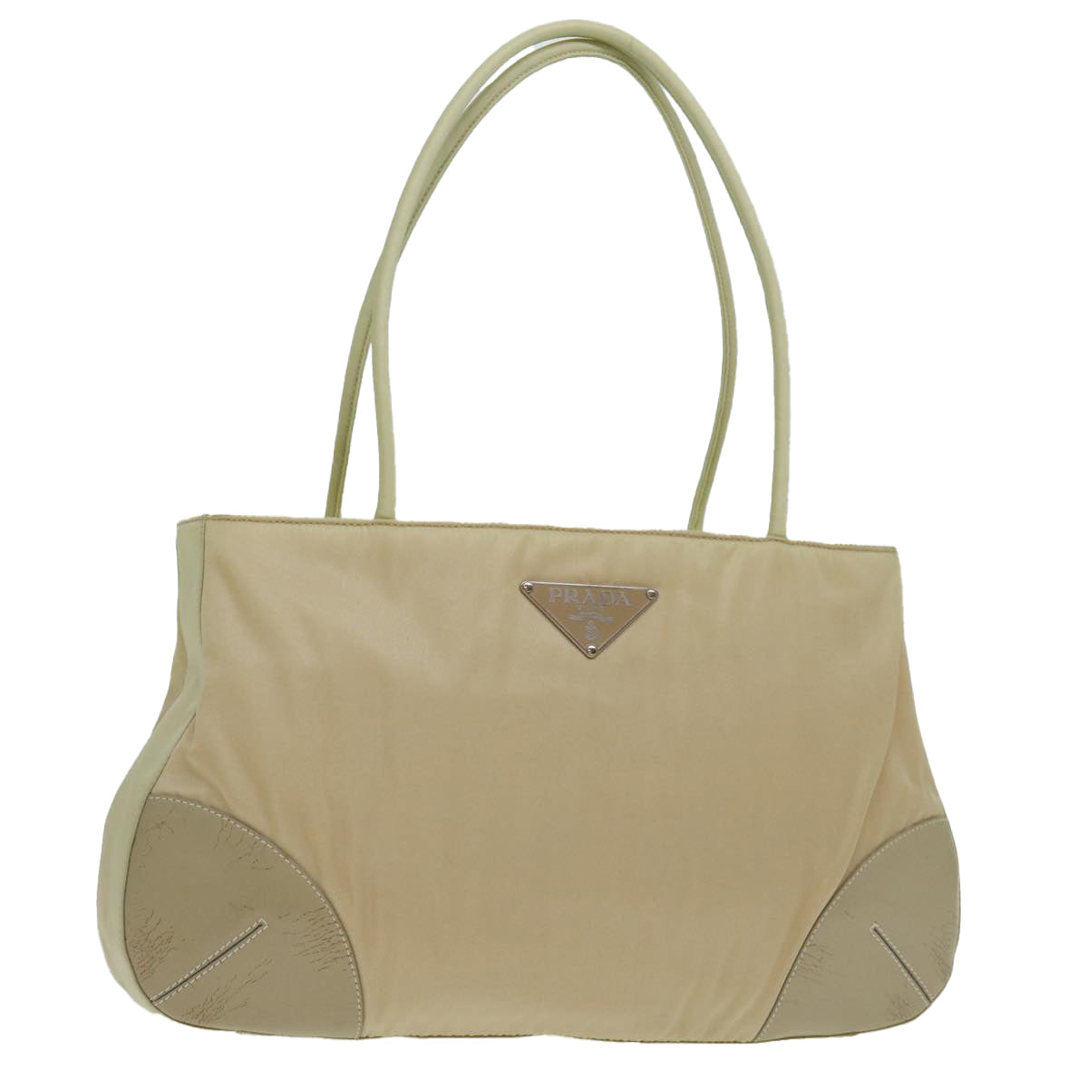 PRADA Hand Bag Nylon Beige Auth ar11646B
