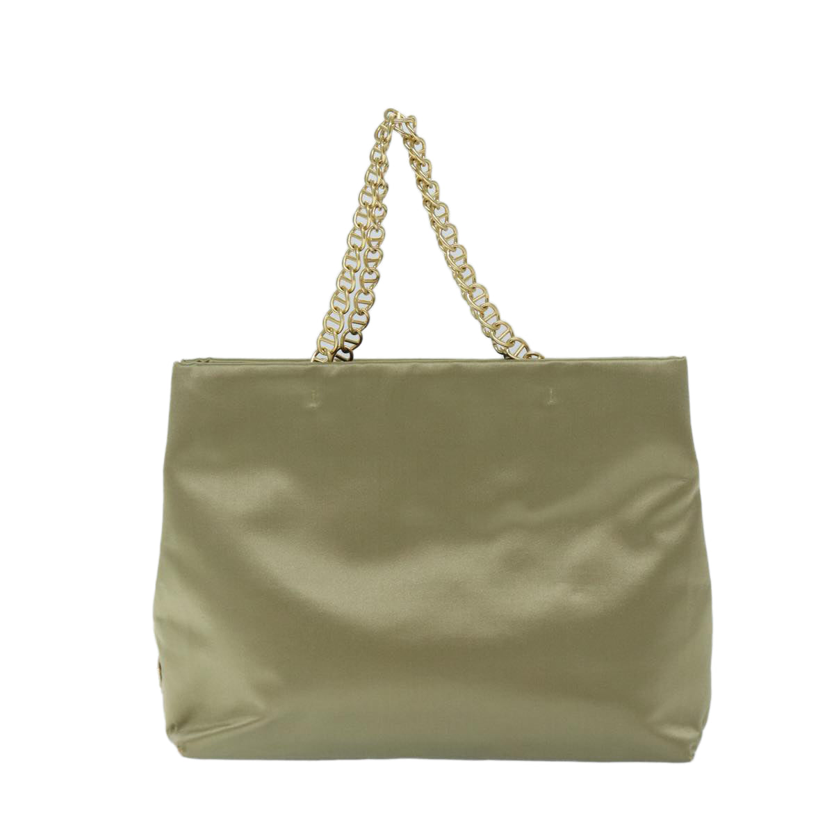 PRADA Chain Hand Bag Satin Beige Auth ar11648B