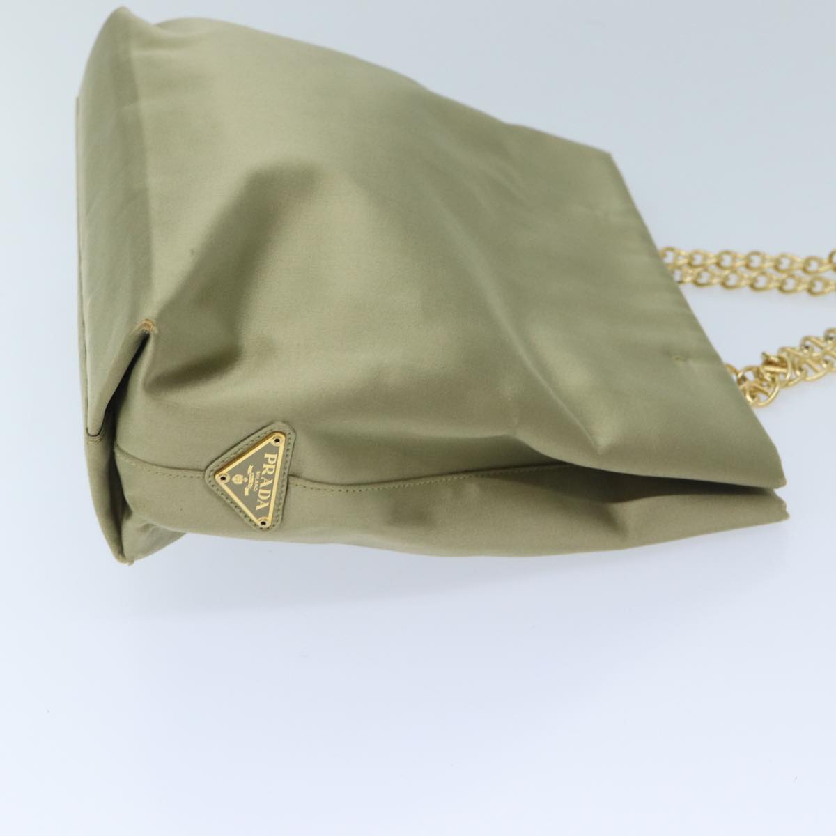 PRADA Chain Hand Bag Satin Beige Auth ar11648B