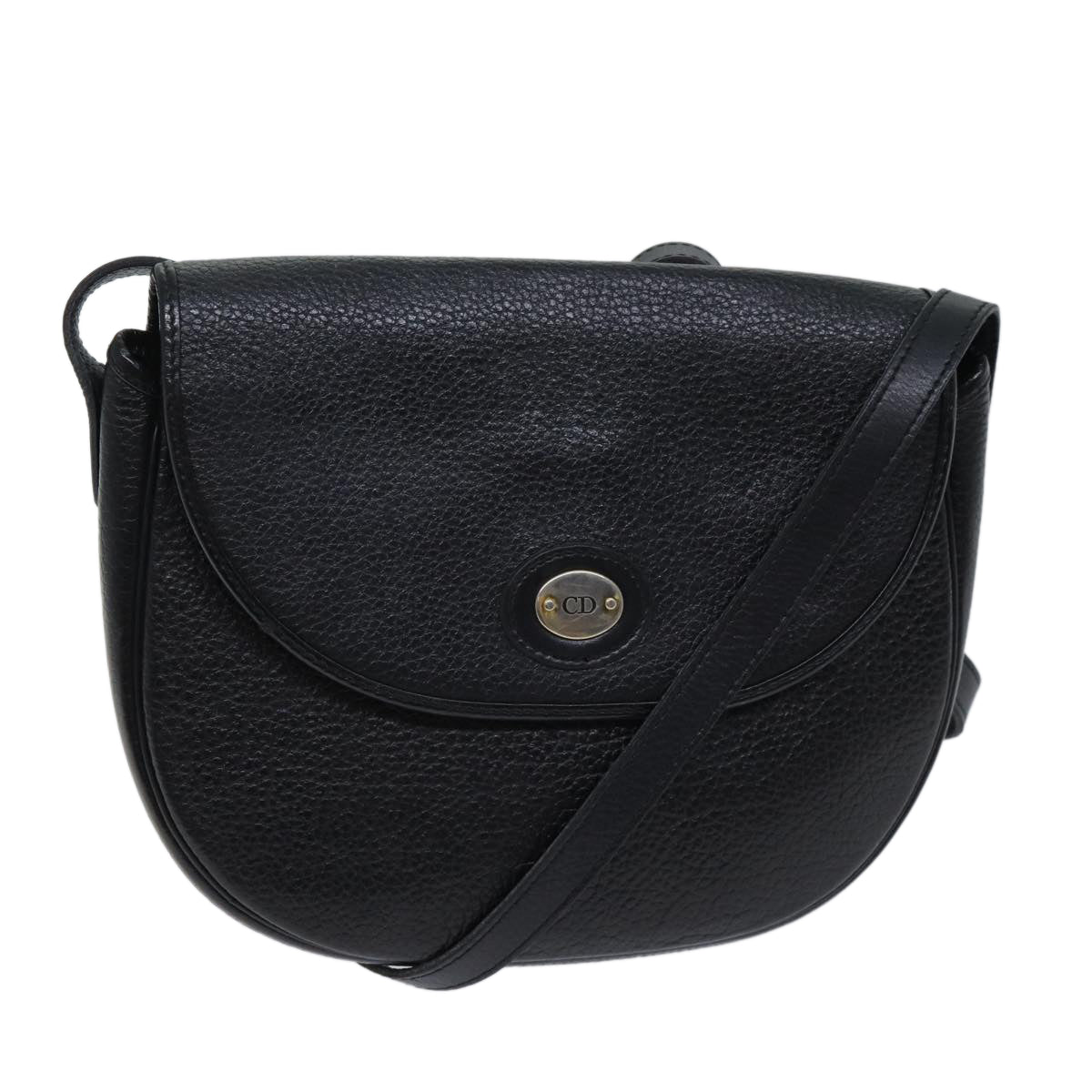 CHRISTIAN DIOR Shoulder Bag Leather Black Auth ar11733