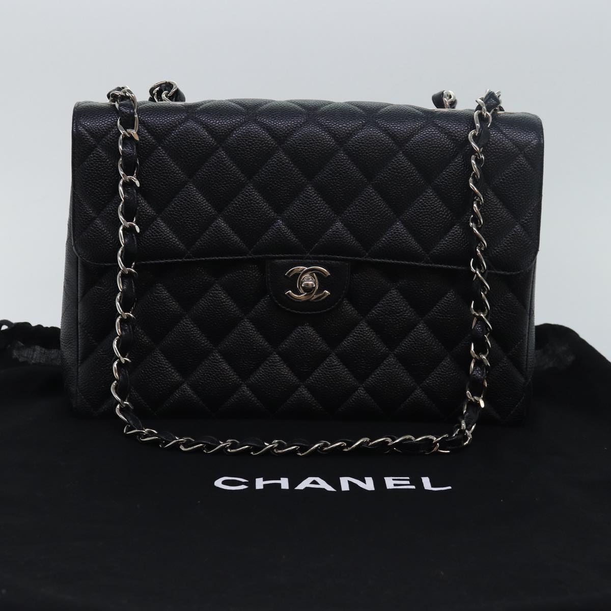 Top Quality Chanel Matelasse 30 Turn Lock Chain Bag Caviar Skin Black CC Auth ar11992A