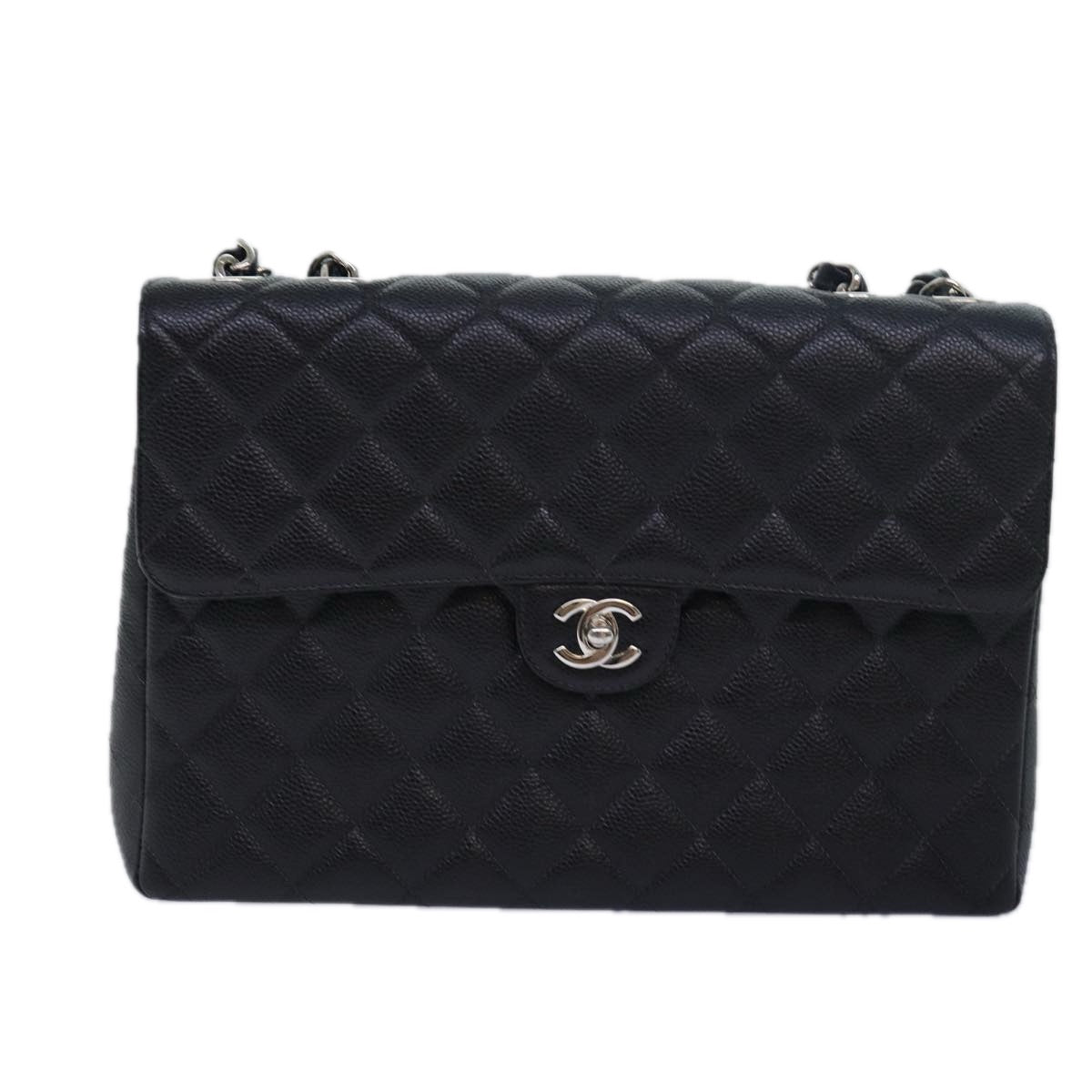 Top Quality Chanel Matelasse 30 Turn Lock Chain Bag Caviar Skin Black CC Auth ar11992A