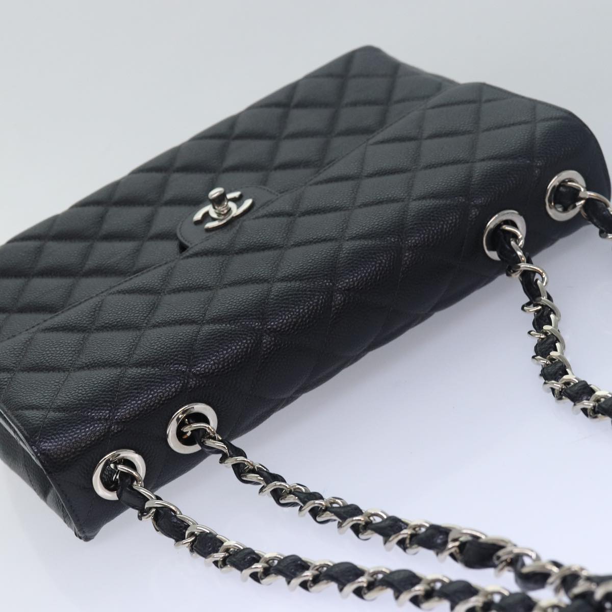 Top Quality Chanel Matelasse 30 Turn Lock Chain Bag Caviar Skin Black CC Auth ar11992A