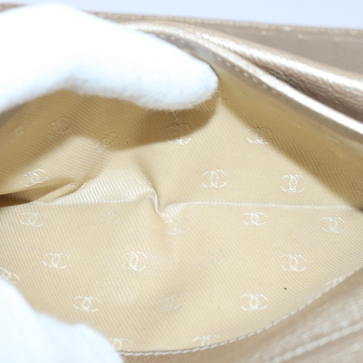 Top Quality Chanel COCO Mark Wallet Leather Beige Silver CC Auth ar12390