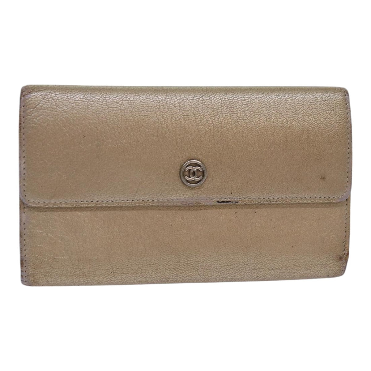 Top Quality Chanel COCO Mark Wallet Leather Beige Silver CC Auth ar12390